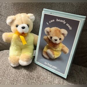 1980s Vintage Yellow Overall Kritters Tan Teddy Bear Bow 1985 House Of Lloyd